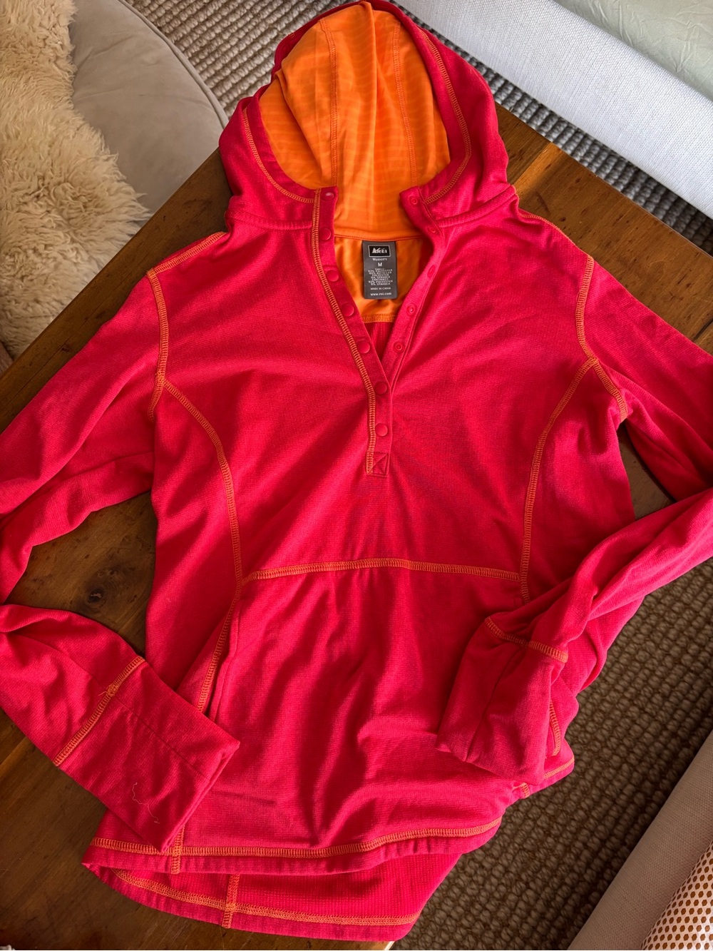 REI Women's Bright Coral Hoodie with Orange Lining